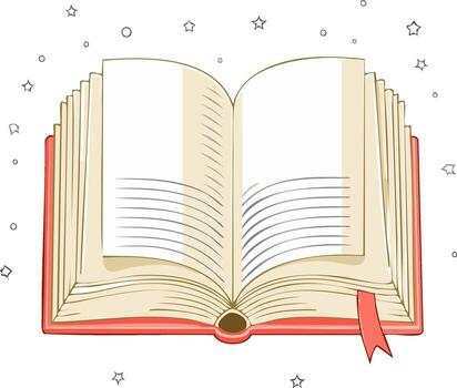 Open Book with Blank Pages Illustration and Red Bookmark with Stars and Circles vector