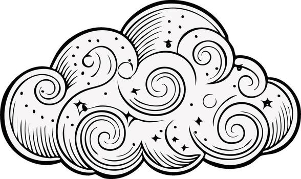 Whimsical Cloud with Swirls, Stars, and Dots Decorative Celestial Element vector
