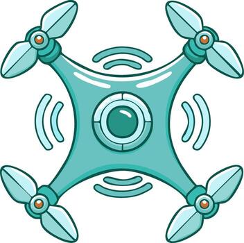 Cartoon illustration of a modern drone with propellers, camera and wireless connection vector