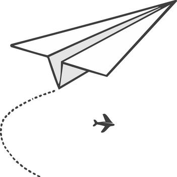 Paper Airplane Flies Past Commercial Jet Liner With Trailing Dashed Flight Path vector