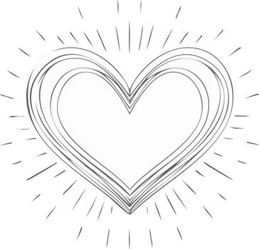 Hand Drawn Heart Symbol with Radiating Lines Abstract Sketch vector