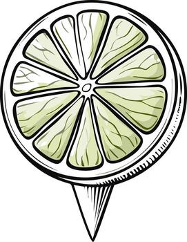 Stylized illustration of a sliced green lime or lemon with a decorative paper pick insert vector