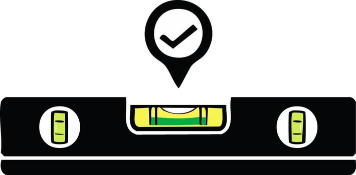 Spirit level with centered bubble and checkmark pin icon for accurate measurement vector