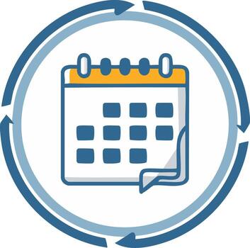 Cartoon Calendar Icon with Curled Page Corner, Appointment Planning, Event Reminder with Repeating Arrows Circle vector