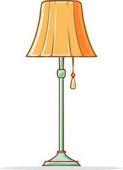 A stylized floor lamp with an orange lampshade and a pull chain for illumination vector