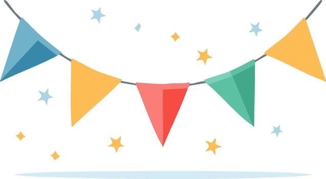 Vibrant Triangular Bunting Flags with Scattered Stars for Festive Celebration Art vector