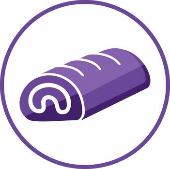 Abstract purple swiss roll dessert icon with white swirls inside a circle frame vector