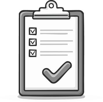 Simple hand drawn clipboard icon featuring a completed to do list with checkmarks and a verification sign vector