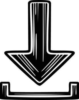 Bold Black Arrow Pointing Down Towards Upload Symbol Hand Drawn Graphic vector