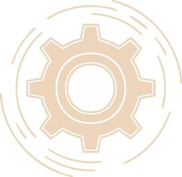 Abstract beige gear symbol with circular motion lines representing settings, technology, and configuration process vector