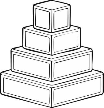 Stacked rectangular blocks pyramid formation decreasing size line art illustration vector