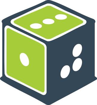Green and Blue Die with One Three and One Pips Game of Chance Icon vector