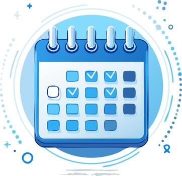Blue Icon of a Calendar with Checkmarks Displaying Planning and Scheduling vector