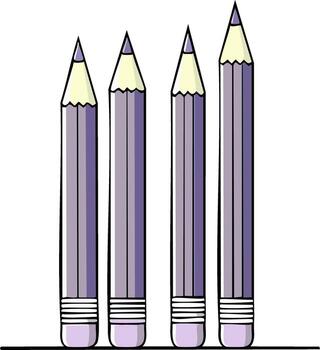 Four pencils of varying sharpened points lined up on a surface in a graphic style vector