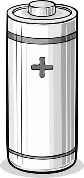 Cartoon image of a cylindrical battery with a plus symbol for powering devices vector