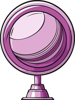 Stylish pink mirror with stand, circular frame, oval reflection in hand-drawn cartoon illustration vector