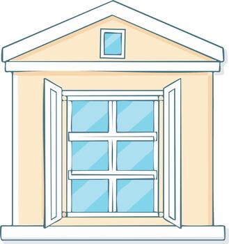 Cartoon illustration of a house with an open window vector