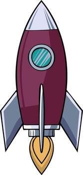 Vibrant Retro Style Rocket Ship Launching with Fiery Thrust and Distinctive Porthole vector