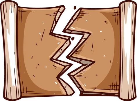 Cracked ancient scroll with ragged edges and wooden rollers vector