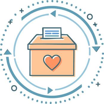Donation Box with Heart Icon and Circular Flow Lines for Charitable Contribution Cycle vector