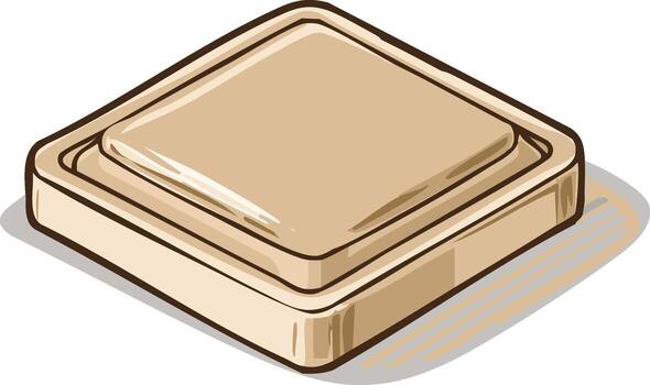 isométrica ver de un cuadrado mantequilla plato, estilizado con un sencillo sombra vector