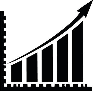 Rising business graph with an upward arrow, financial chart icon vector