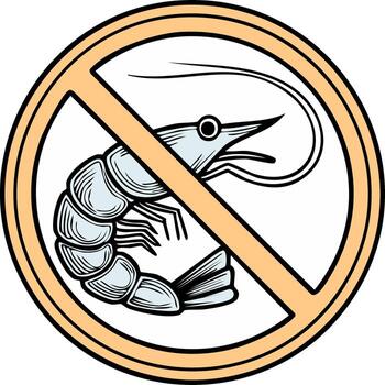 Prohibited Seafood Symbol with Shrimp Inside a Circle and Slash vector