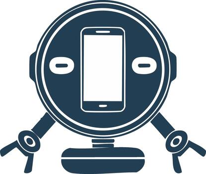 Stylized robot character with a prominent smartphone screen as its face and articulated arms vector
