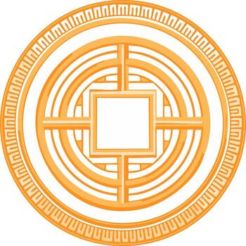 Golden circular design with geometric patterns and a square center, illustration vector