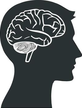 Conceptual illustration of a unique mind with a fingerprint brain in a head silhouette vector