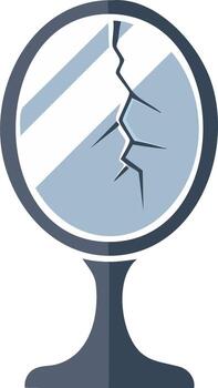 illustration of a broken round mirror with a visible crack symbolizing misfortune bad luck or damage vector