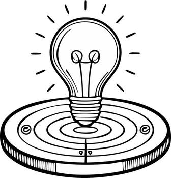 Bright idea symbol with a light bulb on a circular platform representing innovation vector