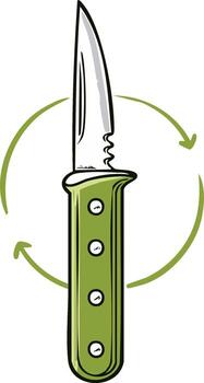 Green Handled Knife with Circular Arrows Symbolizing Sharpening Process or Continuous Cycle Illustration vector