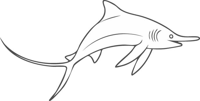 Stylized outline of a marlin fish swimming with its distinctive bill and streamlined body in motion vector