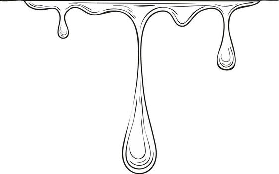 Dripping liquid illustration with three different flowing drops from the top. Outline design vector