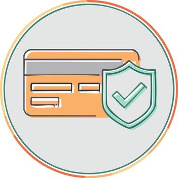 crédito tarjeta seguridad Insignia y cheque marca en un círculo, seguro pago solución vector