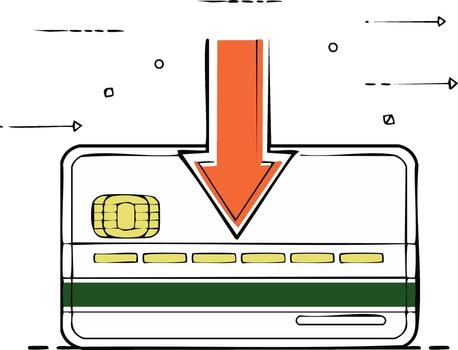 Credit Card Insert with Arrow Symbolizing Transaction Security and Financial Data vector