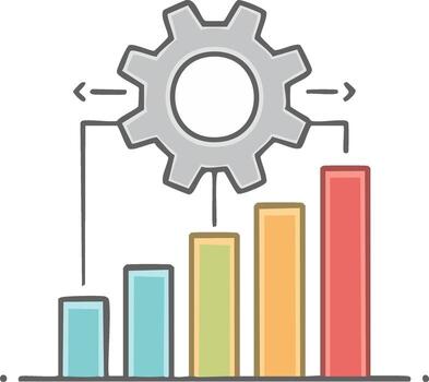 datos análisis y proceso mejora concepto con engranaje y bar grafico vector