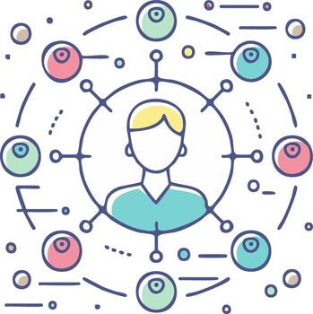 Person at the center of a network and connections of abstract elements vector