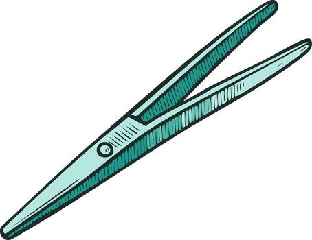 Close up of a blue metallic tweezers with a hatched texture and a pivot vector