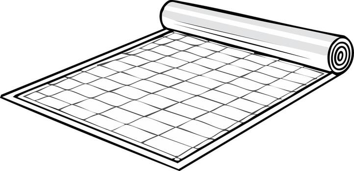 Unrolled Gridded Pattern Mat Design with Rolled Top Edge in Black and White Illustration vector