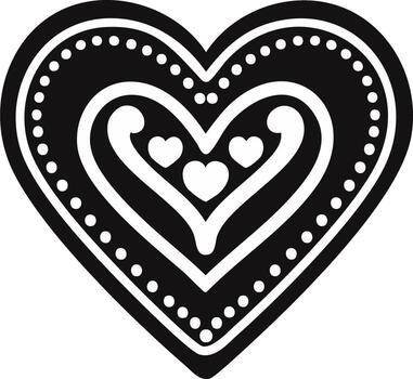 Abstract heart design with decorative elements and dotted border, monochrome style vector
