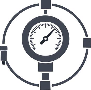 Pressure Gauge Circular Piping System with Indicator Needle and Connected Components vector