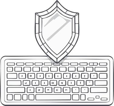 digital seguridad concepto con proteger proteger un computadora teclado en mano dibujado estilo vector