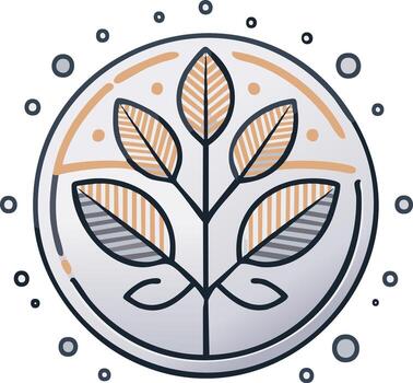 Abstract botanical logo design featuring stylized leaves and circular patterns in a decorative seal form vector