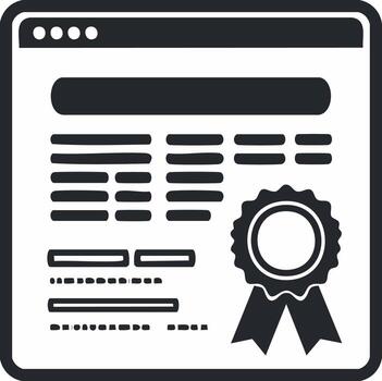 Digital certificate or diploma displayed on a computer screen with a seal of approval icon vector