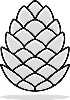 Stylized grey pinecone with black outline and subtle shadow vector
