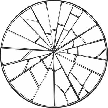 Stylized hand drawn circular pattern with radiating lines and irregular shapes like broken glass vector