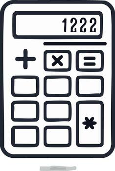 Illustrated Calculator with Simple Black and White Lines Displaying Numerical Value vector