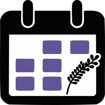 Calendar with lavender sprig icon, representing scheduled events and natural elements vector